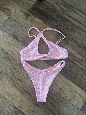 Skatie Pink & Orange Floral Print Bikini Set